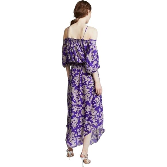 Ramy Brook Manuela dress silk cold shoulder purple floral boho M - Picture 4 of 14